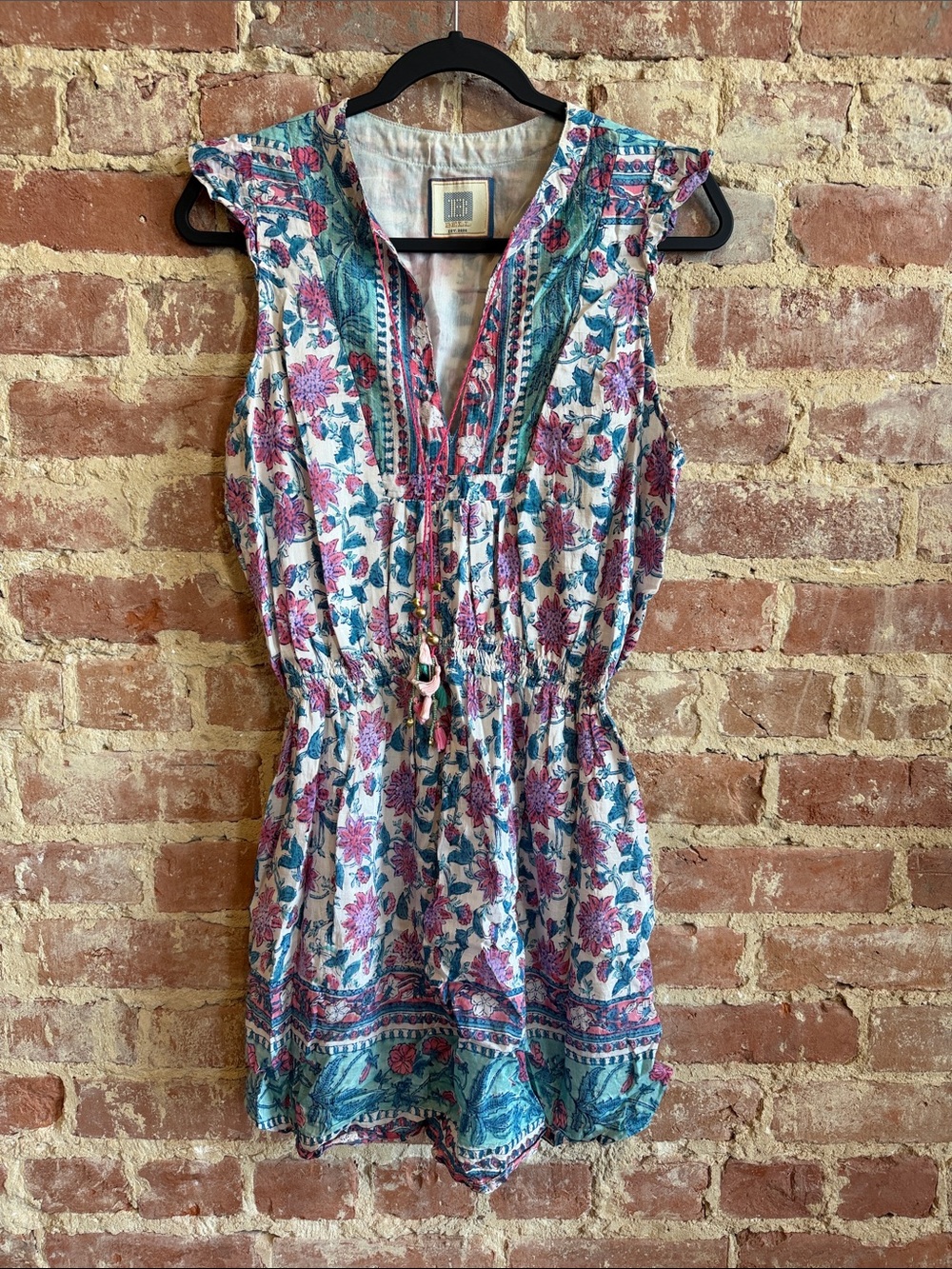 Sleeveless Floral Tie-Front Summer Dress in Blue & Pink